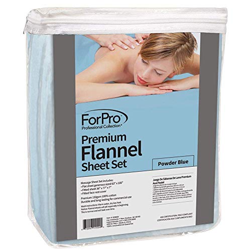 Image of ForPro Premium Flannel 3-Piece Massage Sheet Set - Powder Blue - for Massage Tables - Includes Massage Flat Sheet, Massage Fitted Sheet and Massage Fitted Face Cover