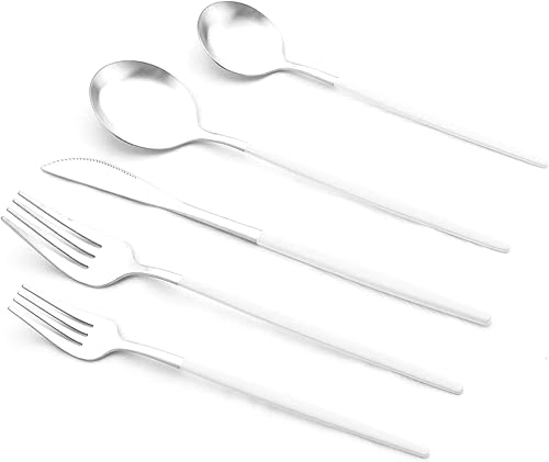 Miniatura 6 de Juego de cubiertos, juego de cubiertos de 20 piezas, Gugrida Mirror Silver White - Juego de utensilios de cocina de acero inoxidable, incluye