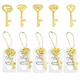 ZDHIWEXU 50 PCS Wedding Favors Gold Key Bottle Openers , Bridal Shower Party Gifts, Vintage Skeleton Key Bottle Opener with Tag Cards and Key Chains (Gold)