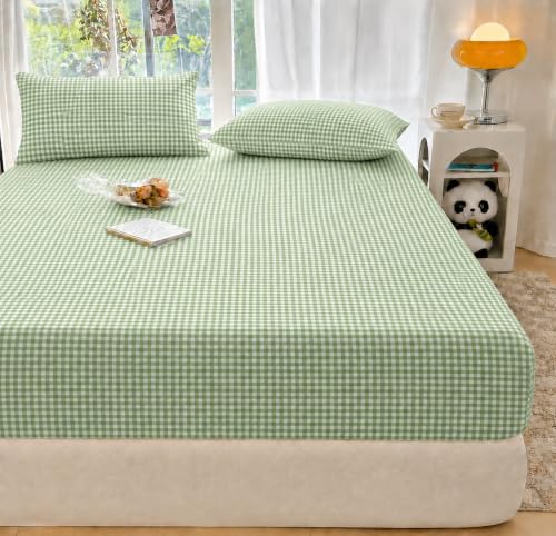Image of VOMZER King Size (72x78) 300 TC Soft Cotton Feel Microfiber All Around Elastic Fitted Double Bedsheet with 2 Pillow Covers | Sage Green
