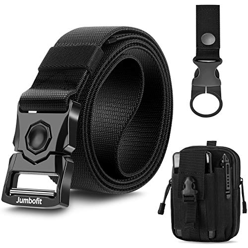 Jumbofit Men Tactical Belt, Military Belt Rigger 1.5 Inches Nylon Webbing Belt with Heavy-Duty Quick-Release Buckle, Gift with Molle Pouch & Water Bottle Clip (Upgrade)