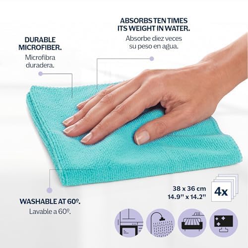 BLUE DOLPHIN - Wischmopp und Eimer mit Wringer + 4er-Pack Tücher aus 100% recycelter Mikrofaser, nachhaltiges Haushaltsreinigungsset, Wischmopp mit Putzeimer, Bodenreinigung, für alle Oberflächen geei
