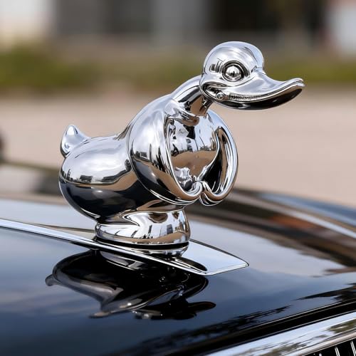 Angry Duck Hood Ornament 3D Car Chromed Metal Hood Decorate Electroplating Black/Silver Color Polished High Shine Cute for Car Desktop Cabinet Bar (Light Silver)