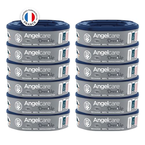 Angelcare - Dress Up - Recharges Octogonales pour Poubelle à Couche Dress Up/Essential - Anti Odeurs Et Grande Capacité - Lot de 12