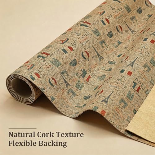 Image of SorenCut Cork Fabric Roll 12.5 x 54 Inch - French Symbol Print Cork Leather Fabric for Earrings, Bow Making, Bags, Wallets & DIY Sewing Projects - Vegan Leather Alternative Craft Sheet