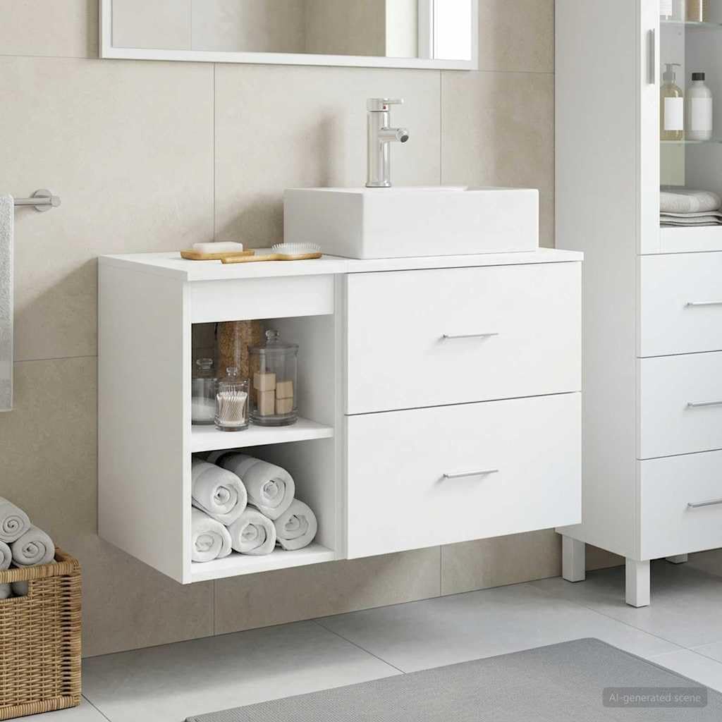 Set di mobili da bagno in legno bianco, montaggio a parete, con lavabo e armadietto da bagno, molto spazio per la ristrutturazione del bagno