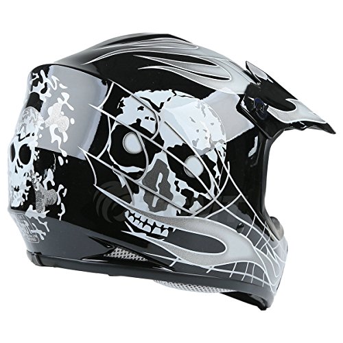 image for TCMT Dot Youth & Kids Motocross Offroad Street Helmet Black Skull Moto