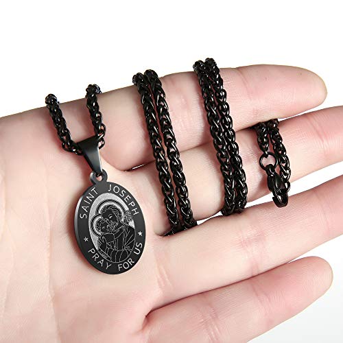 P. BLAKE Oval Saint Christopher/Michael/Joseph/Jude/Virgin Mary/Joseph/Francis/Patrick/Anthony/Benedict/Thomas Necklace for Men Women, Stainless Steel Catholic Patron Pendant with Chain 24 Inches