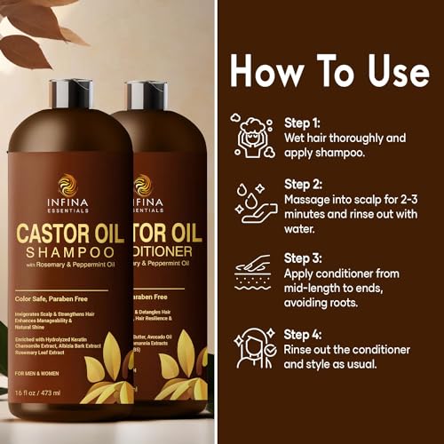 Infina Essentials Castor Oil Shampoo And Conditioner Set For Hair Growth With Rosemary & Peppermint Oil thumb #3