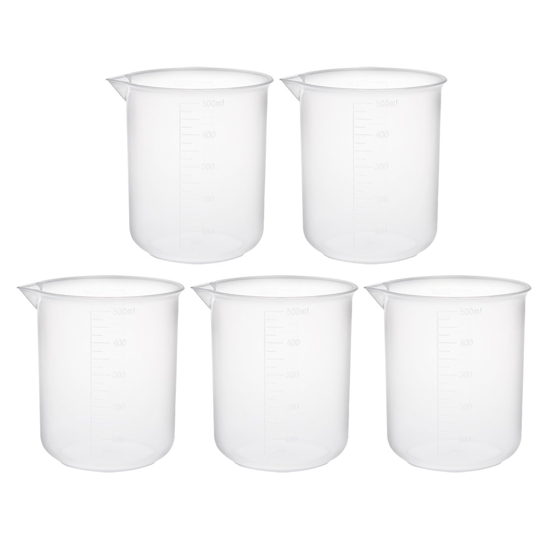 sourcing map 5pcs Béchers gradués en plastique 500ml PP Laboratoire
