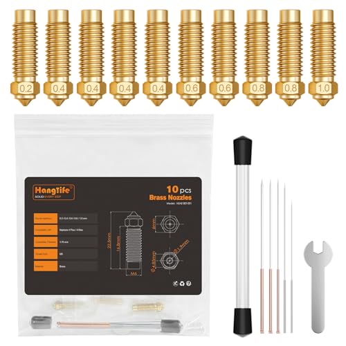 HANGLIFE Düsen Kit für Elegoo Neptune 4 Plus/Max 3D-Drucker - 10 Stück Messingdüsen in 5 Größen (0,2/0,4/0,6/0,8/1,0 mm) inklusive Reinigungsnadeln und Schlüssel - Zubehör für 3D-Drucker HANGLIFE Düsen Kit für Elegoo Neptune 4 Plus/Max 3D-Drucker - 10 Stück Messingdüsen in 5 Größen (0,2/0,4/0,6/0,8/1,0 mm) inklusive Reinigungsnadeln und Schlüssel - Zubehör für 3D-Drucker