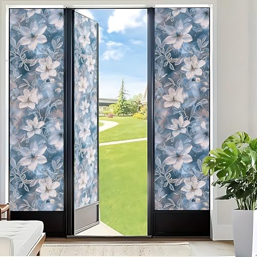 Película de ventana esmerilada con diseño floral blanco 17.5 x 78.7 in miniatura 3