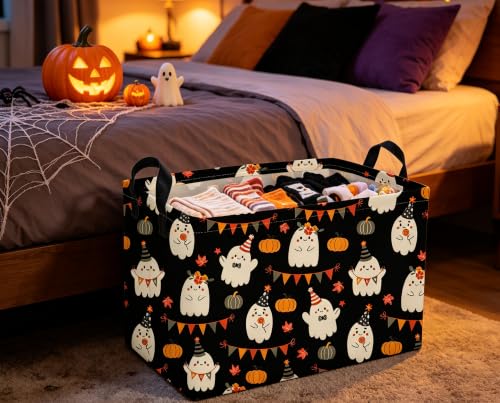 Image of Rectangle Kids Baskets Halloween Basket Cute Storage Bin for Room Decor Gift Basket(Cute Halloween)
