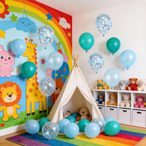 Image of 60Pcs Teal Blue Balloons, 12inch Teal and Light Blue Balloons Turquoise Blue Confetti Latex Balloons for Wedding Bridal Shower Birthday Graduation Party Decorations