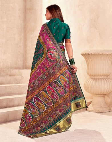 Image of SIRIL Women's Silk Kashmiri Minakari Jacquard Saree With Unstitched Blouse Piece