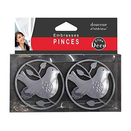 Douceur d'Intérieur, Passero 2 Clip Tiebacks (Diameter 8 cm) Grey Painted Metal, Gray, (0) 8 CM