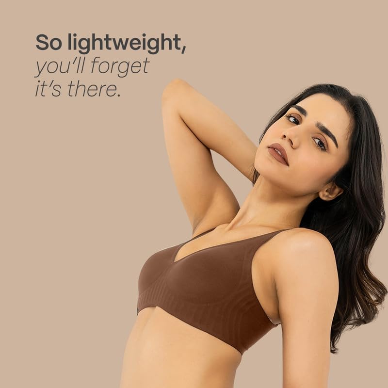 Image of B'There Women's Premium Medium Coverage Seamless Plunge Bra | Deep Neckline T-Shirt Bra with CloudSoft Everyday Comfort, Non-Wired Design & Non-Removable Molded Cups | Low-Cut Bra