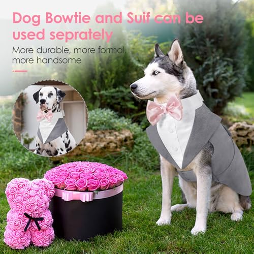 AOFITEE Hund Smoking Hund Anzug & Bandana Set, Hunde Hochzeit Party Suit Hundefliege Shirt Vest, Haustier Anzug Kostüm Hunde Kleidung mit Abnehmbarer Fliege für Halloween, Christmas,M