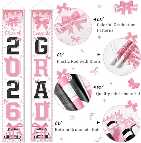 Image of Pink Graduation Decorations Class of 2026 Congrats Grad Banner and You Did It Door Cover for High School College Grad Party Supplies