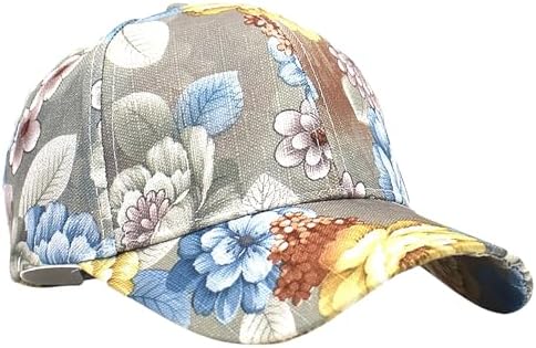 Fashion Women Baseball Cap Adjustable Trucker Baseball Sun Hat Breathable Floral Print Dad Hat Blue