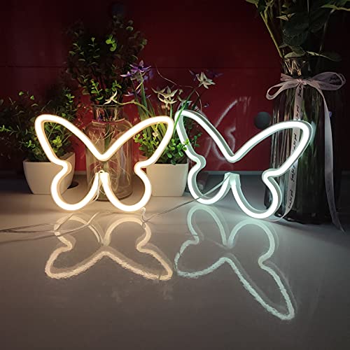 Image of JYWJ Butterfly Neon Sign,USB or 3-AA Battery Powered Neon Light,LED Table Decoration,Bedroom Wall Decoration,Birthday Gift,Wedding Supplies Business Gift(Warm)