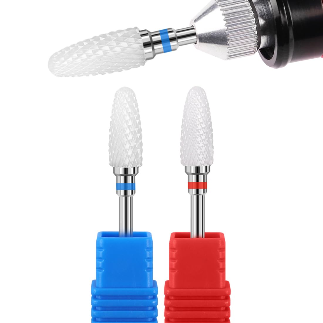Set di 2 punte per trapano per unghie in ceramica, set di punte per trapano per tagliaunghie elettrico, attacco per punte per trapano per unghie in ceramica (blu rosso)