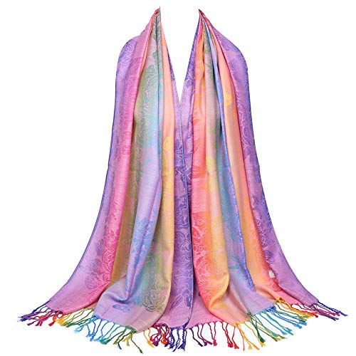 Fashion Colorful flowers Jacquard cotton pashmina Women Wrap Shawl tassels Scarves 75" x 27.5" (THM08-04)