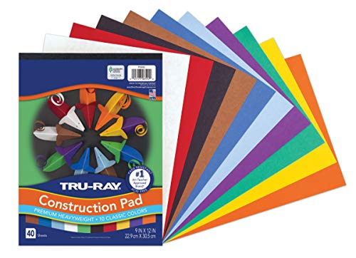 Tru-Ray® Heavyweight Construction Paper Pad, 10 Assorted Colors, 9\" x 12\", 40 Sheets