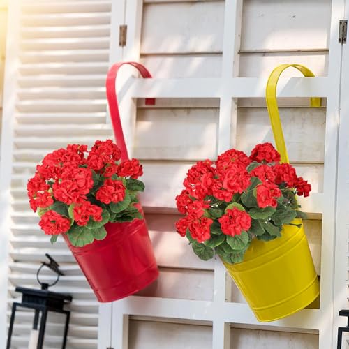 TOCHGREEN Artificial Red Geranium Silk Flowers Outdoor Plant Bush 2 Bundles Faux Flowers Geraniums for Outdoors Floral Home Decor Indoor Garden Patio Porch Vase Grave Cemetary Tabl image 3