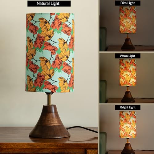 Image of ExclusiveLane 'Autumn Glow' Mango Wooden Table Lamp for Bedroom Living Room Home Decoration & Bedside Lamp Bed Lamps for Side Table Side Lamp for Bed Room (40.5 Cm, Without Bulb, Handcrafted)