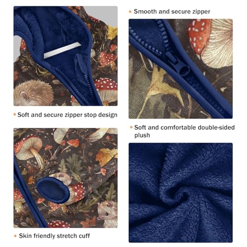 Fall Mushrooms Hedgehogs Girls Fleece Jacket Girls Fall Jacket Boys Coats Zip Up Hoodie Children Sherpa Warm Outerwear 2-10T3