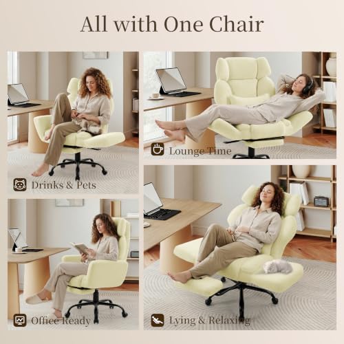 Image of Office Chair with Flip Armrests,Big and Tall Office Chair with Foot Rest,Extra Wide Seat & Lumbar Pillow,Ergonomic Computer Gaming Chair,Comfy Criss Cross Chair for Pets Sitting,Teddy Fleece,Yellow