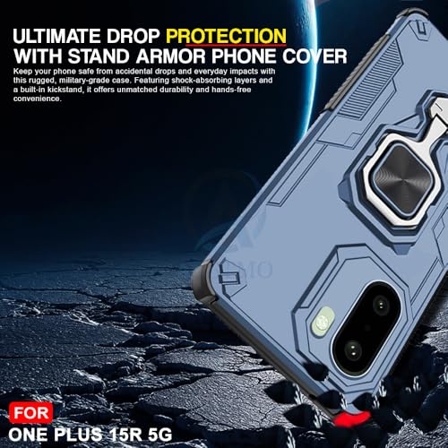 Image of AESTMO Armor Back Cover for OnePlus 15R 5G | Ring Holder & Kickstand & Camera Protection in-Built | 360 Degree Protection Back Case Cover (Blue)