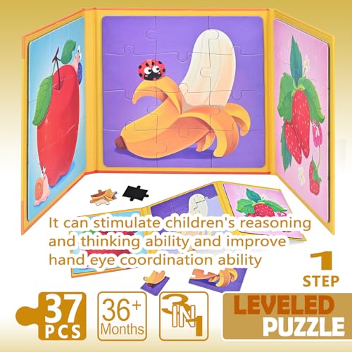 Rompecabezas magnéticos D-KINGCHY para niños de 3 años en adelante, libro de rompecabezas 3-en-1 con 9, 12 y 16 piezas, rompecabezas de viaje para niños de 3, 4, 5, 6 y 7 años, regalo de cumpleaños (tema frutas) miniatura 3