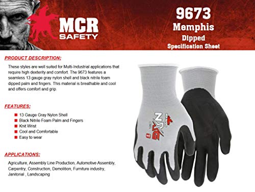 Mcr Safety 9673 Nxg 13 Gauge Gray Nylon Black Nitrile Foam Coated Palm, Work Gloves (12 Pair) (Large) #TOP3