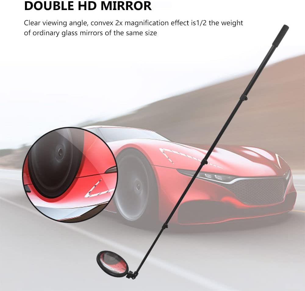 Espejo de inspección telescópico para vehículos con luz LED, de 20" a 62", diámetro de 16 cm, Convexo, ángulo Ajustable de 360°, Efecto HD 2X.