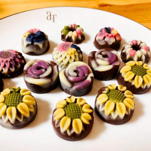 Image of Moldberry 4PCS Silicone Chocolate Flower Molds for Candy, Fat Bombs Snacks, Truffles, 11 Floral Shapes 60 Cavities Candle Soap Wax Melts Mold (Rose, Sunflower, Tulip, Coreopsis)