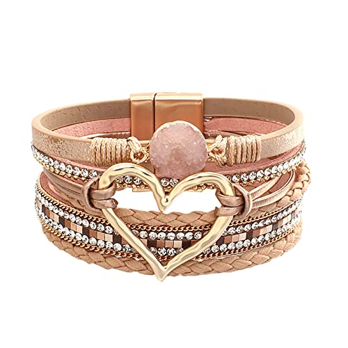 Regolabile Il Braccialetto Di Perle Di Pelle Hollow Love Colorato In Pelle E Rilegato Da Una Corda Regolabile, È Resistente E Resistente. Il design e regolabile lo rendono adatto alla maggior parte dei