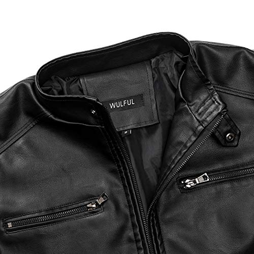 Image of WULFUL Men's Stand Collar Leather Jacket Motorcycle Lightweight Faux Leather Outwear