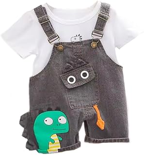 Bold N Elegant Unisex Kid Blended Printed Stripe Bear Panda Friends Cute Cartoon Print Half Sleeve T-Shirt with Dungaree B... Price In India