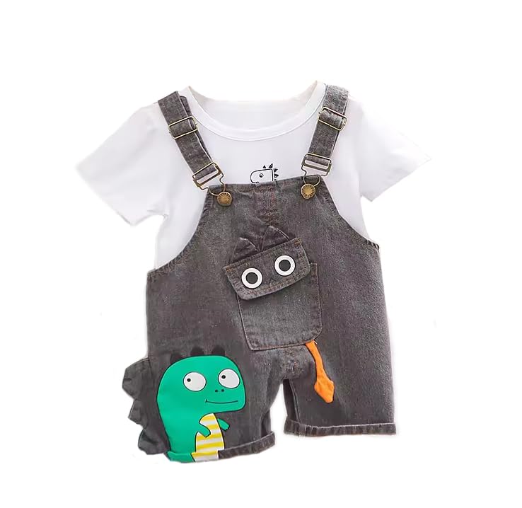 Bold N Elegant Unisex Kid Blended Printed Stripe Bear Panda Friends Cute Cartoon Print Half Sleeve T-Shirt with Dungaree B... - Review, Price and Buying Guide