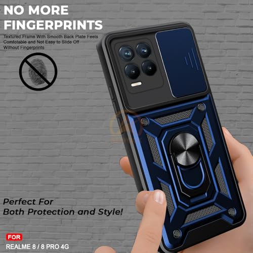 Image of Armor Bumper Back Cover Case for Realme 8 Pro / 8 4G Rotating Camera Cover, Ring Holder & Kickstand | Heavy Duty & 360 Degree Protection Realme 8 Pro / 8 4G Back Cover (Blue)