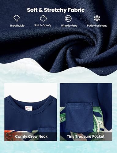 Image of PATPAT Family Matching Outfits Mommy and Me Dresses Hawaiian Tropical Vacation Beach Spaghetti Strap Dress and Shirt