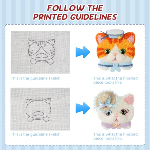 Image of Gipony Punch Needle kit for Beginners,Embroidery kit for Beginners,Punch Needle Kits Adults Beginner,Including Printed Patterns, Needles, Easy to Follow Instructions, and Videos-Cat Family