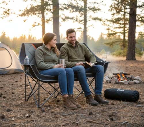 EMERIT Oversized Double Duo Camping Chair Folding Camping Loveseat 2 Person Camping Couch Heavy Duty Lawn Chairs for Outside with Padded Seats & Armrests の商品画像 1