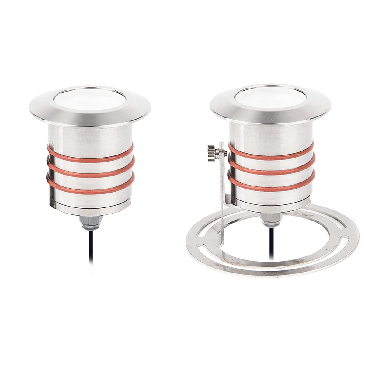 WAC Landscape Lighting, LED 2in 12V Round Beveled Top Submersible Indicator Light with Mounting Hardware and 3ft Lead Wire 3000K in Stainless Steel