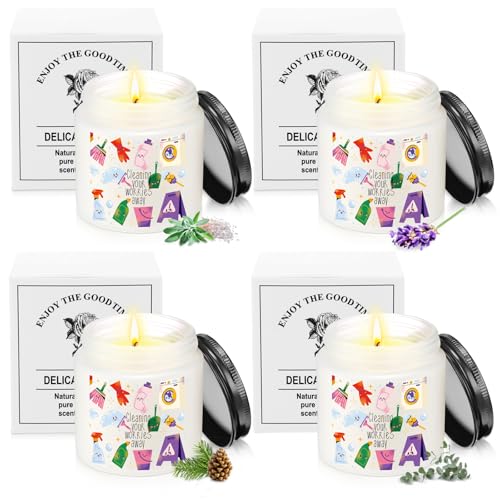 Nuanchu 4 Pcs Housekeeping Week Gifts Housekeeper Appreciation Gifts Janitor Candle for School Custodian Women Cleaner Cleaning Your Worries Away (Smell 2)