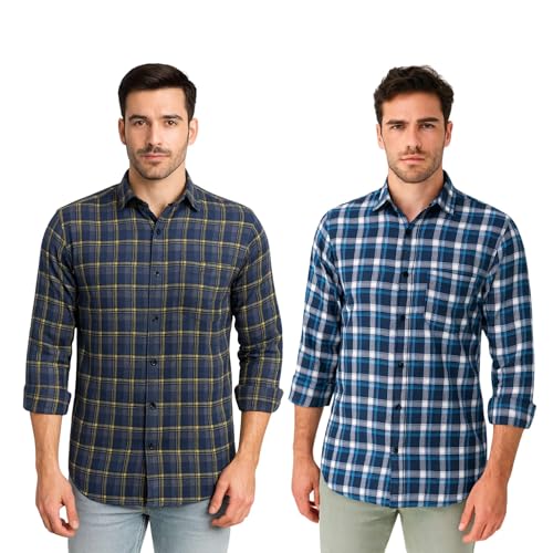 Image of Pack of 2 Men's Checkered Regular Fit Shirts | Full Sleeve Cotton Shirts for Men and Boys