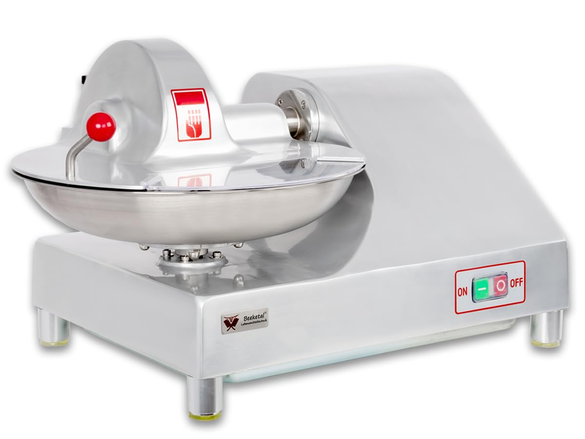 Beeketal Metzger Fleischkutter 'BFK9' Profi Tischkutter mit ca. 6,4 Liter Volumen für 2,5 kg fertiges Brät, Spezialklingen aus gehärtetem Edelstahl, 400W Motor für 1460 U/min (20 U/min Schüssel)