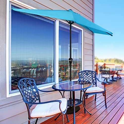 Image of Half Umbrella Outdoor Patio Shade - 9 ft Patio Umbrella with Easy Crank - Small Canopy for Balcony, Table, or Deck by Pure Garden (Blue)
